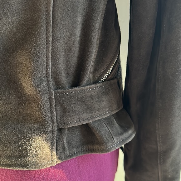 ALL SAINTS NWOT Brown Suede Leather Jacket Biker Wool Shawl Scarf UK 6 US 2 XS - Picture 9 of 9